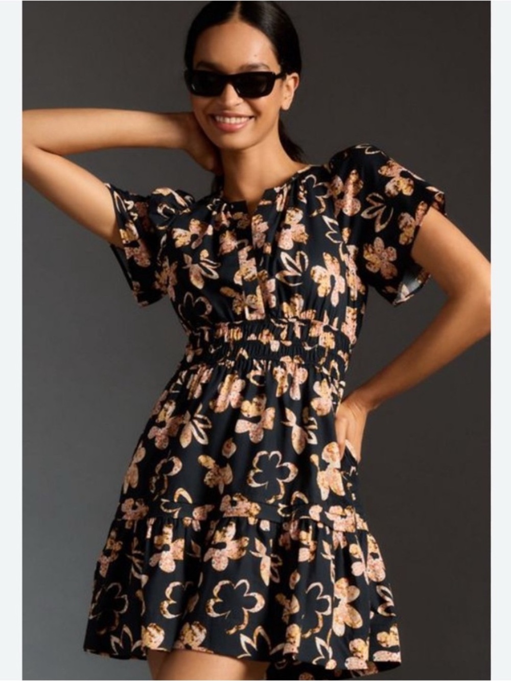 NWT Anthropologie Somerset Mini Dress Black Taupe Floral Size S